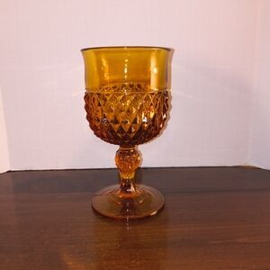 Amber Diamond Cut Goblet - Vintage Style Glassware